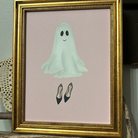 Framed Ghost with High Heel Shoes 8x10 Wall Art Pink Canvas Gold Frame NEW - Picture 2 of 10